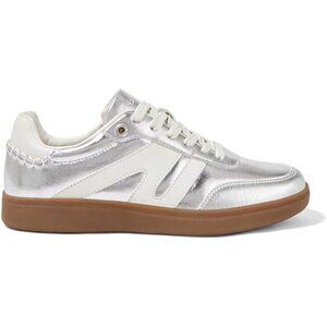 Women's Silver Classic Retro Gum Sole Casual Genuine Leather Fashion Sneakers